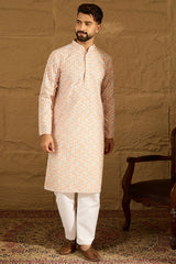 orange viscose rayon geometric printed straight kurta with trouser