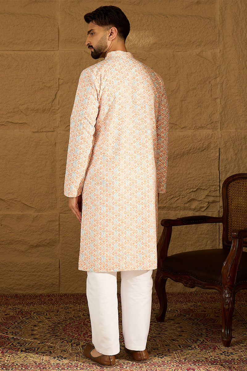 orange viscose rayon geometric printed straight kurta with trouser
