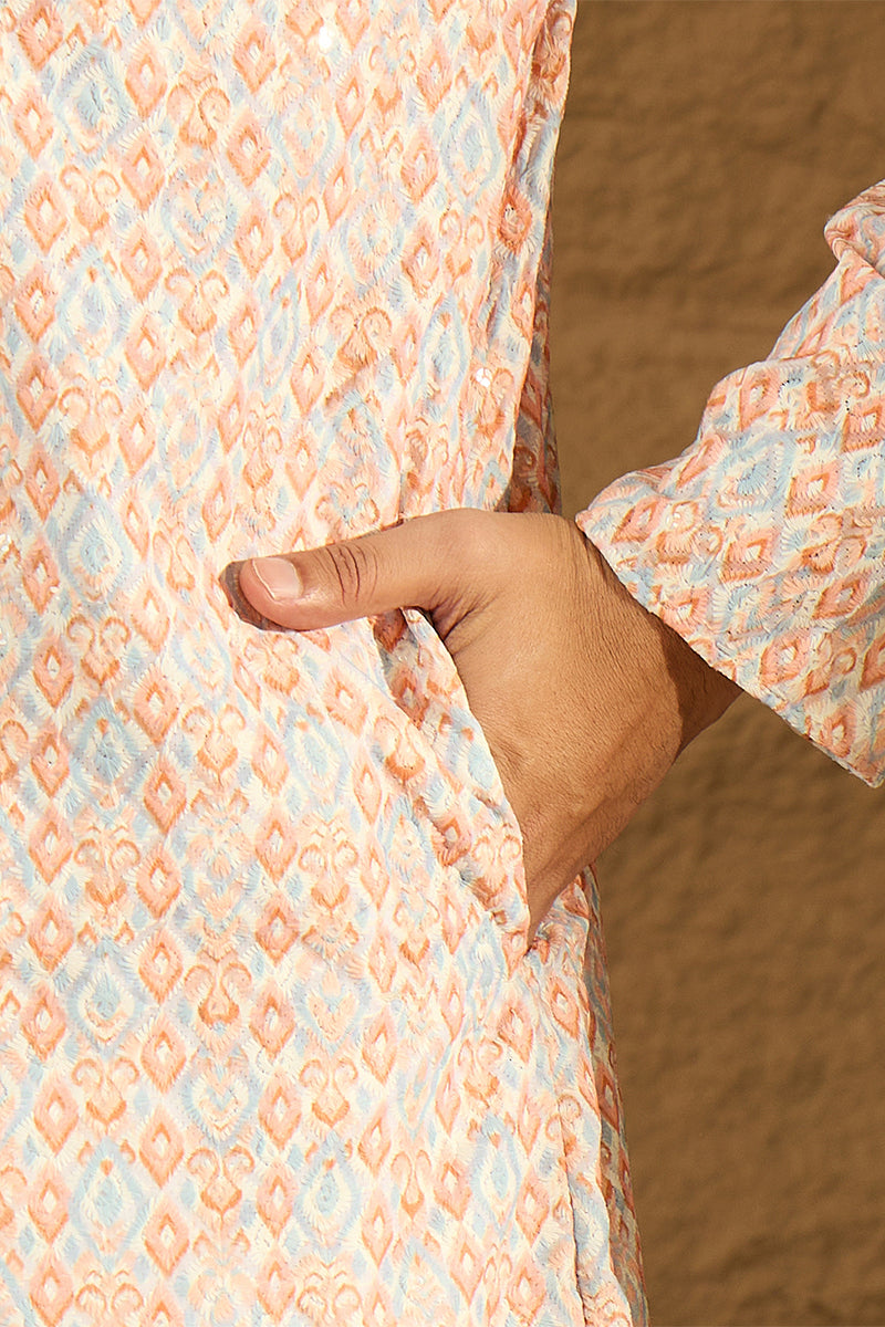 orange viscose rayon geometric printed straight kurta with trouser