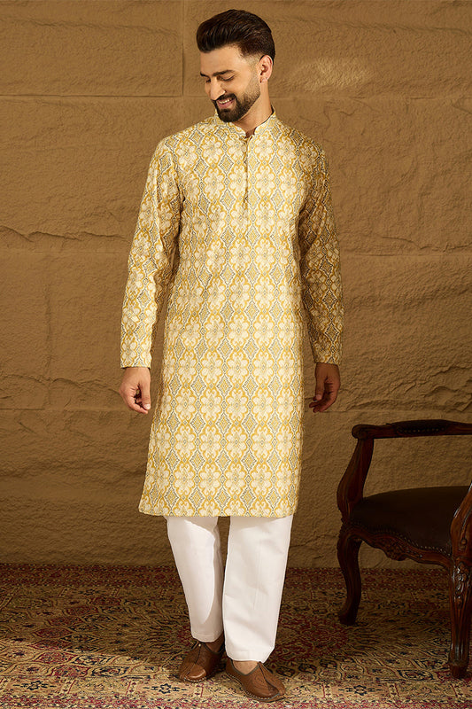 Yellow Viscose Rayon Geometric Printed Straight Kurta MKU1601