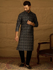 black viscose rayon geometric printed straight kurta with trouser