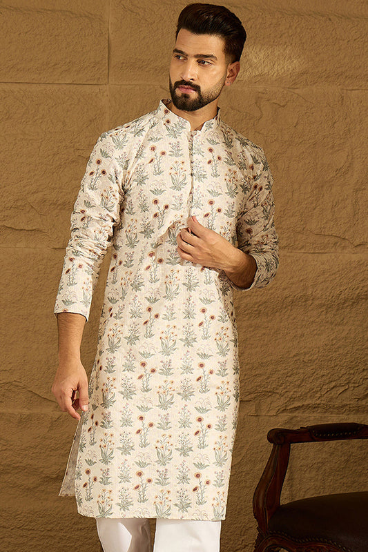 Off White Viscose Rayon Floral Printed Straight Kurta MKU1615