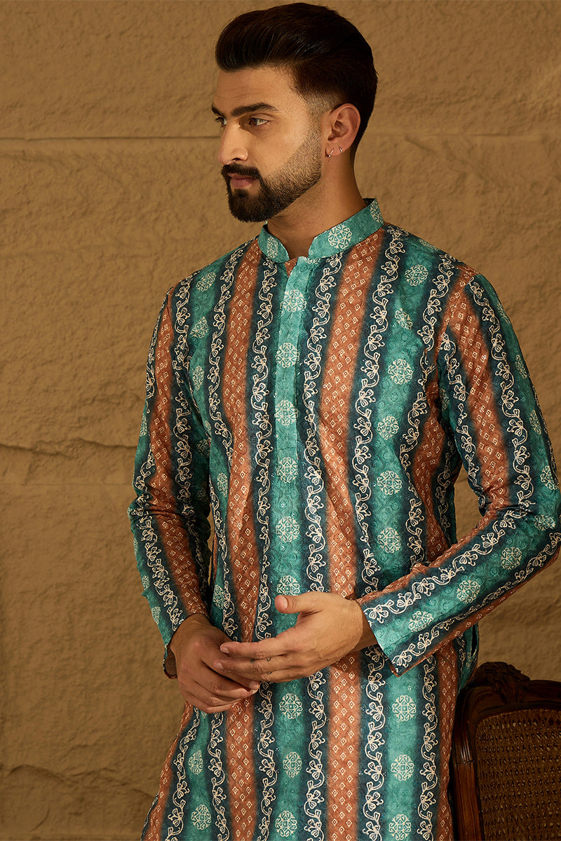 blue viscose rayon ethnic motifs printed straight kurta with trouser
