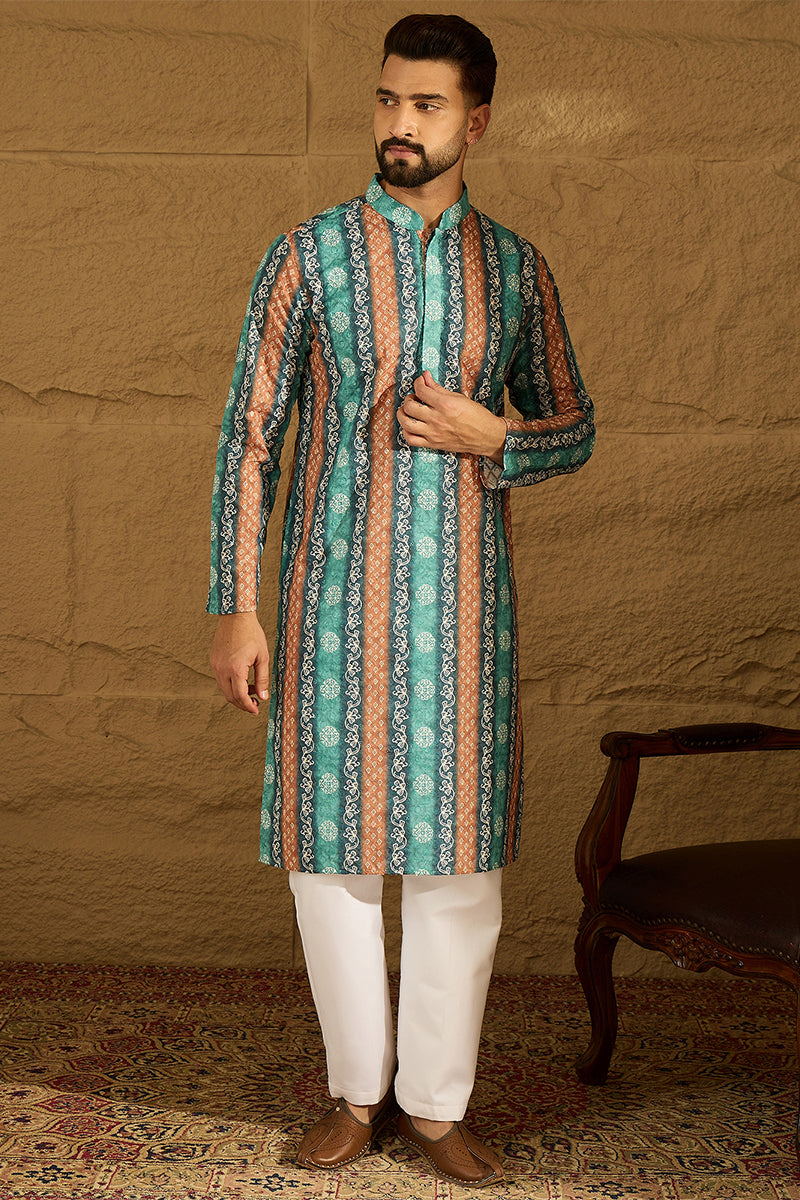 blue viscose rayon ethnic motifs printed straight kurta with trouser