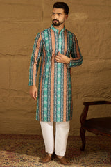 blue viscose rayon ethnic motifs printed straight kurta with trouser