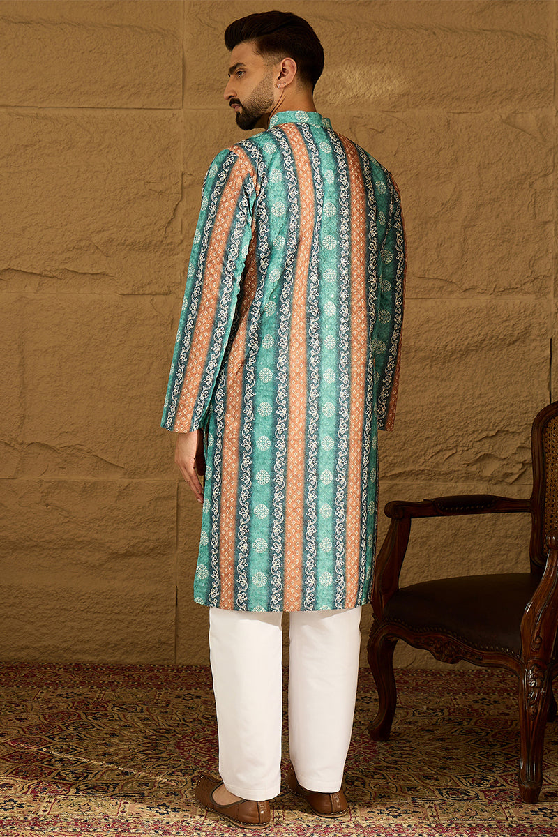 blue viscose rayon ethnic motifs printed straight kurta with trouser