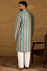 blue viscose rayon ethnic motifs printed straight kurta with trouser