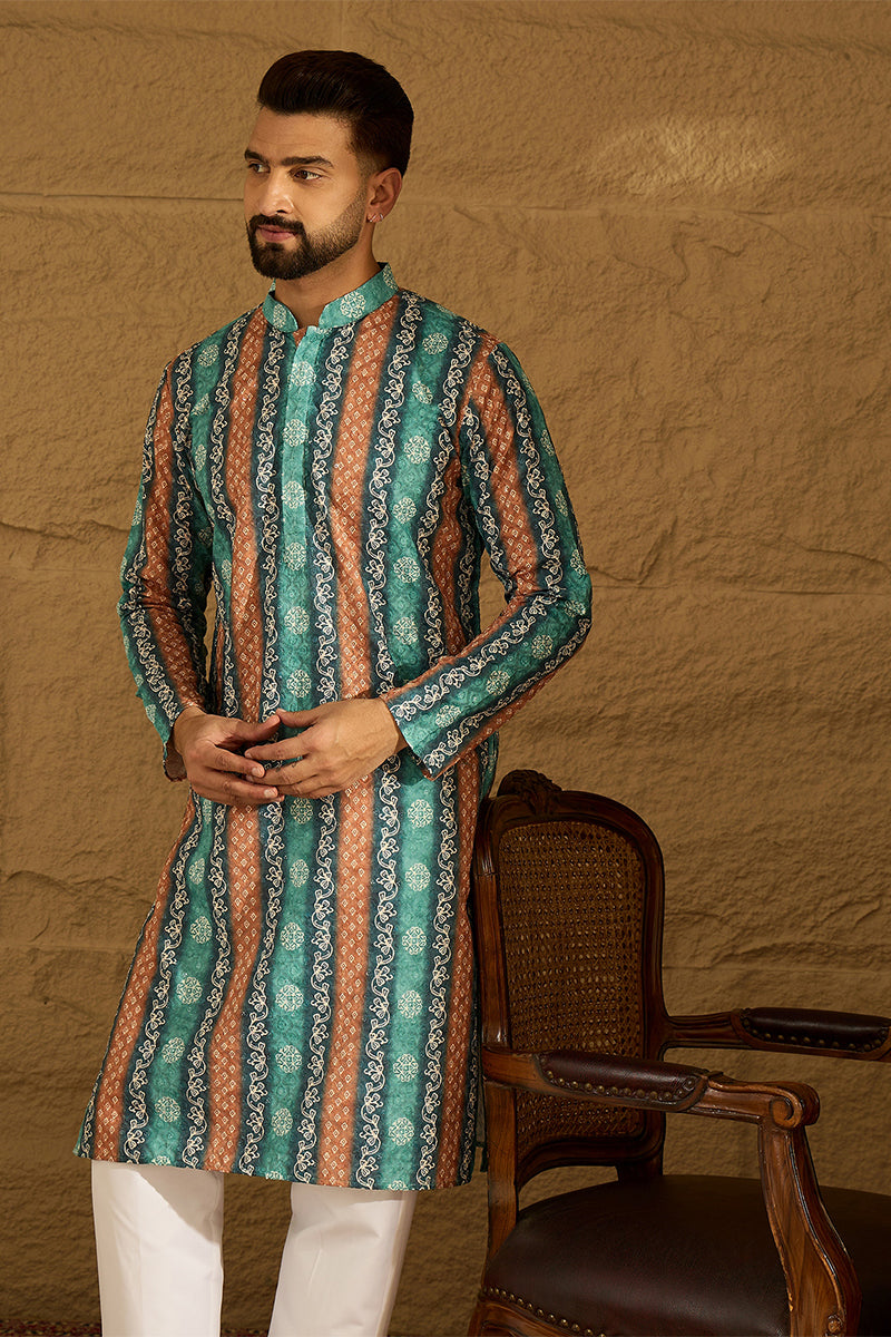 blue viscose rayon ethnic motifs printed straight kurta with trouser