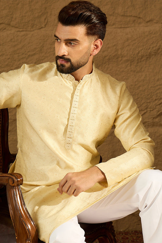 Beige Silk Blend Solid Printed Straight Kurta MKU1650