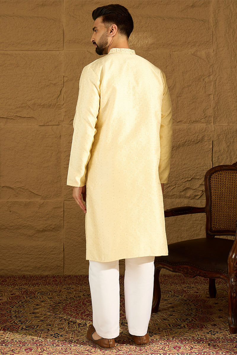 Beige Silk Blend Solid Printed Straight Kurta MKU1650