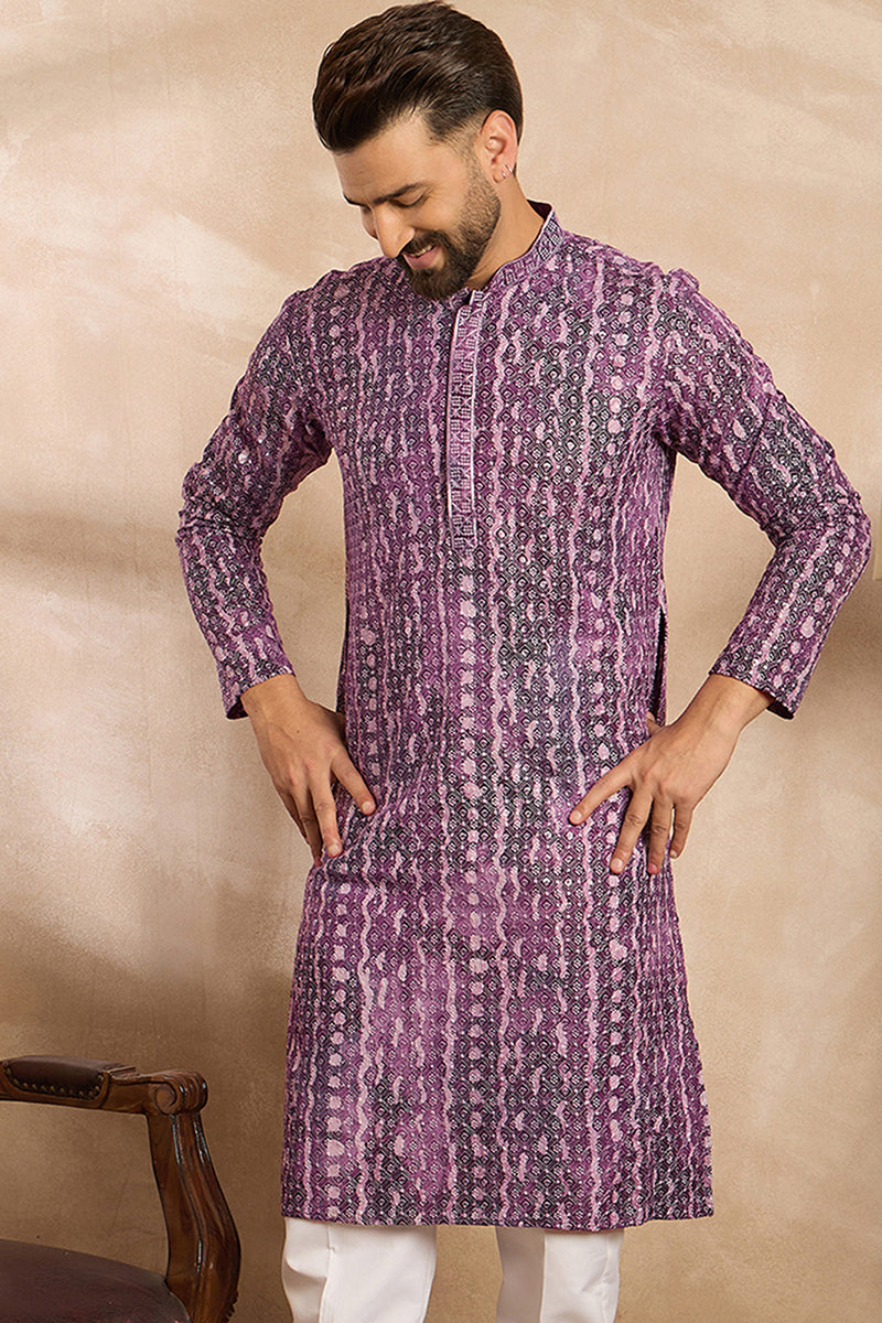 Purple Viscose Rayon Solid Printed Straight Kurta MKU1658