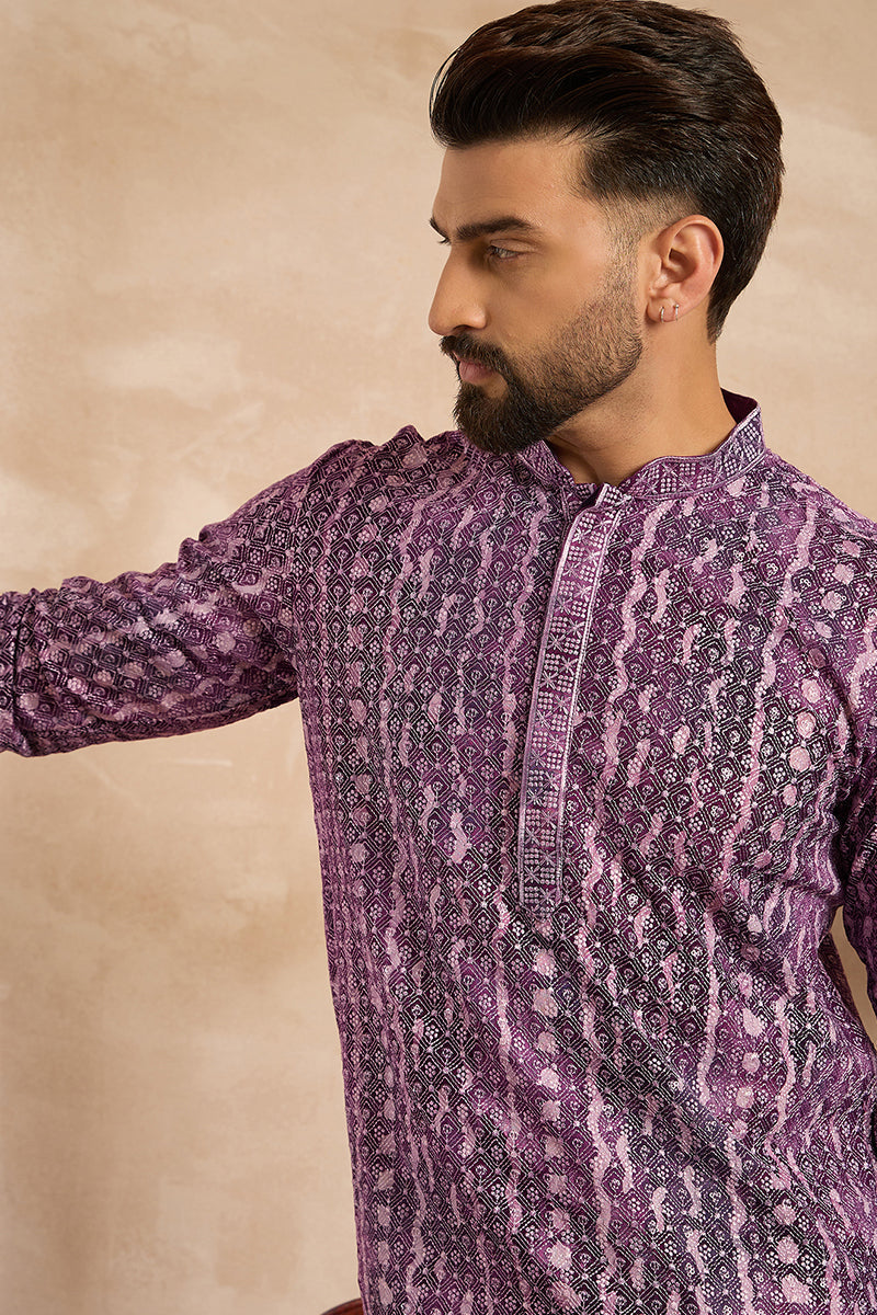 Purple Viscose Rayon Solid Printed Straight Kurta MKU1658