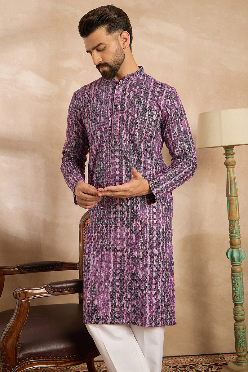Purple Viscose Rayon Solid Printed Straight Kurta MKU1658