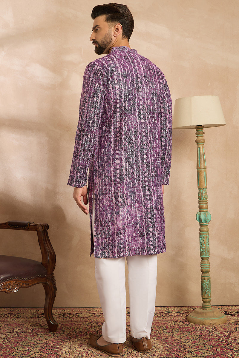 Purple Viscose Rayon Solid Printed Straight Kurta MKU1658