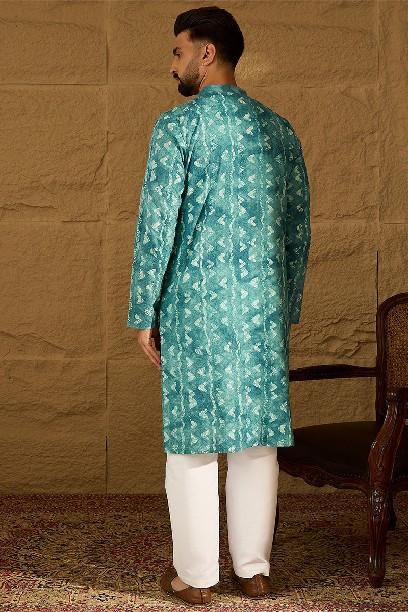 blue cotton batik embroidered straight kurta with trouser