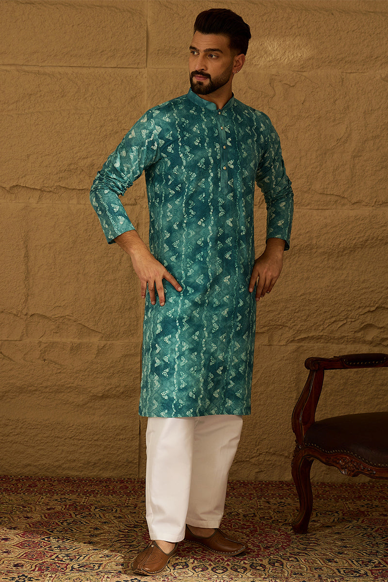 blue cotton batik embroidered straight kurta with trouser