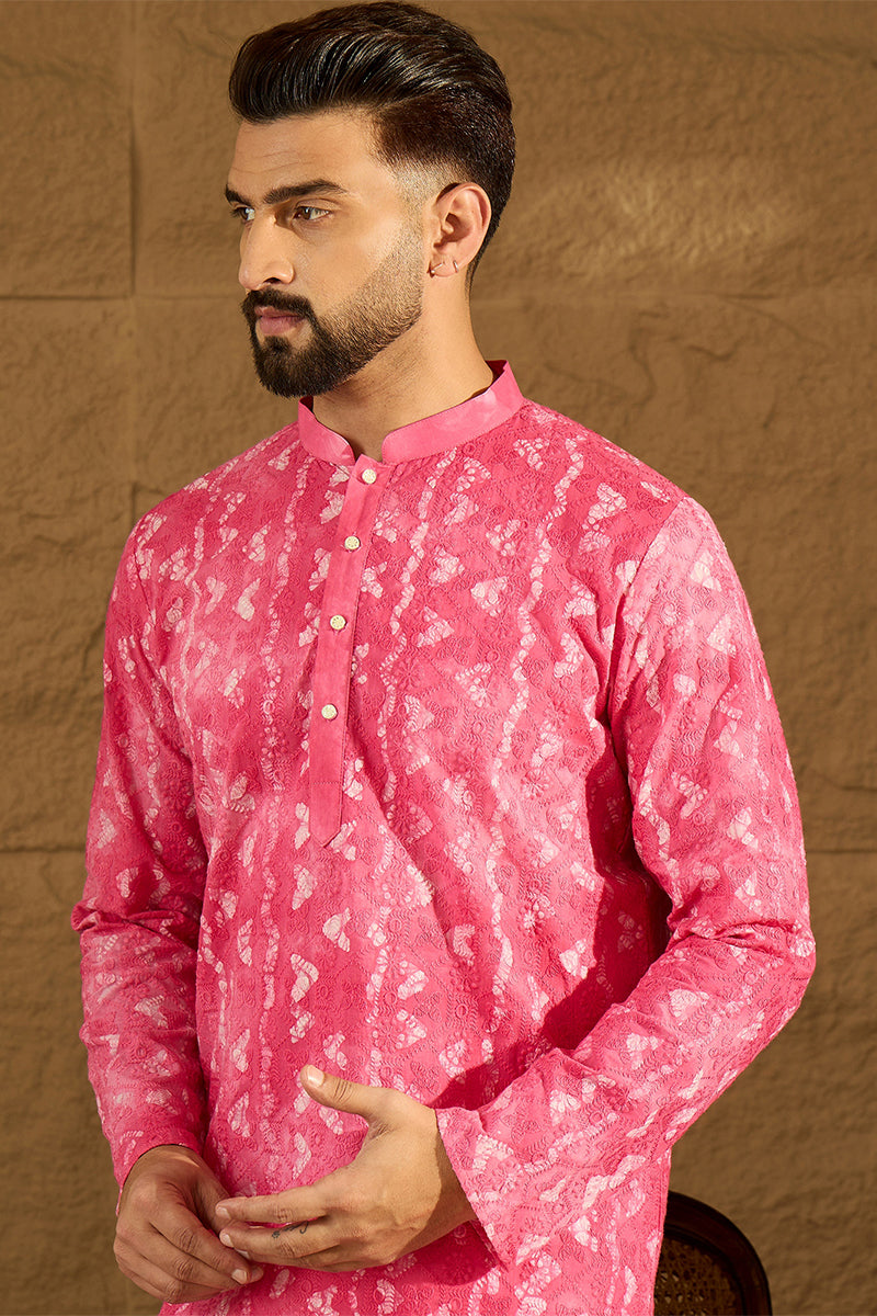 pink cotton batik embroidered straight kurta