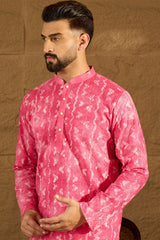 pink cotton batik embroidered straight kurta with trouser