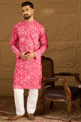 pink cotton batik embroidered straight kurta