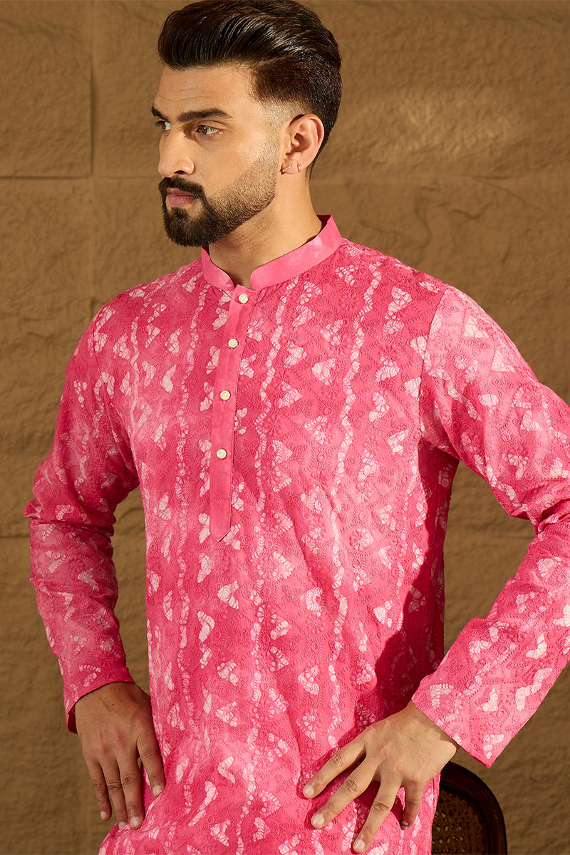 pink cotton batik embroidered straight kurta