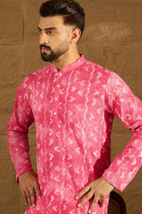 pink cotton batik embroidered straight kurta with trouser