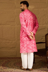 pink cotton batik embroidered straight kurta