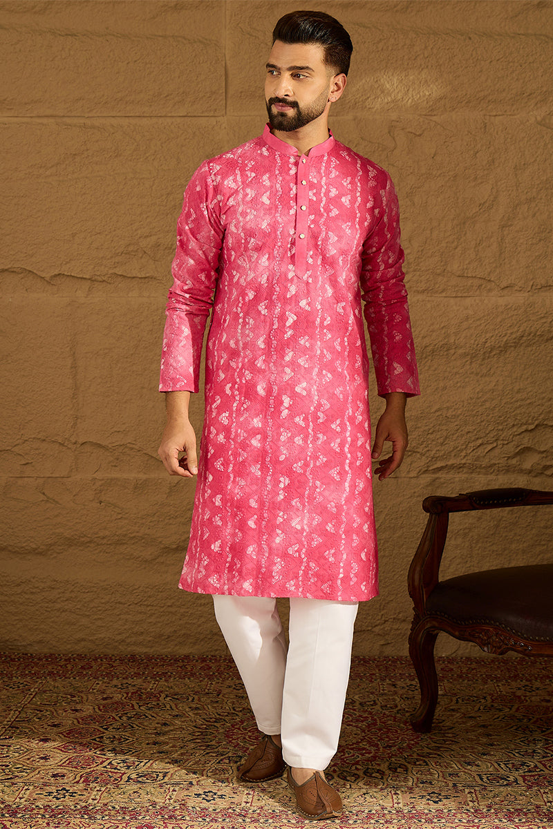 pink cotton batik embroidered straight kurta