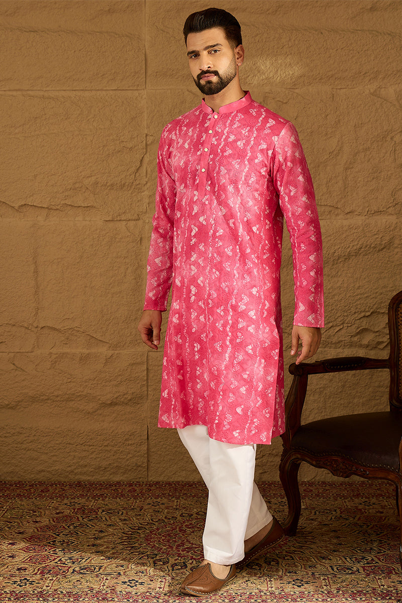 pink cotton batik embroidered straight kurta