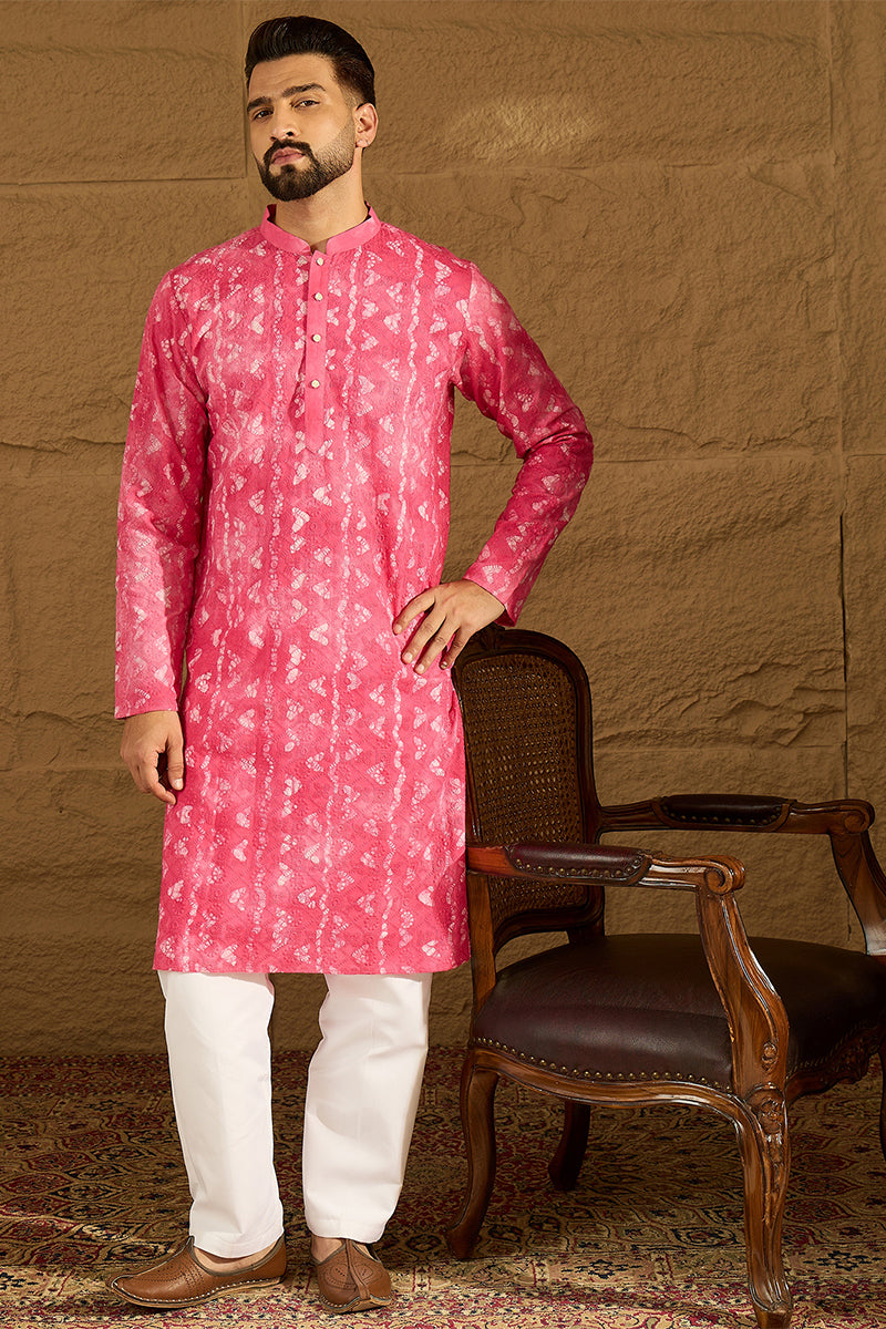 pink cotton batik embroidered straight kurta