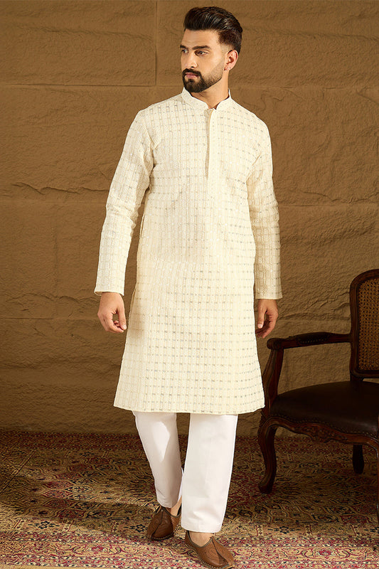 off white cotton solid printed straight kurta