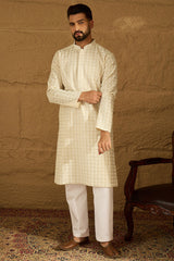 off white cotton solid printed straight kurta