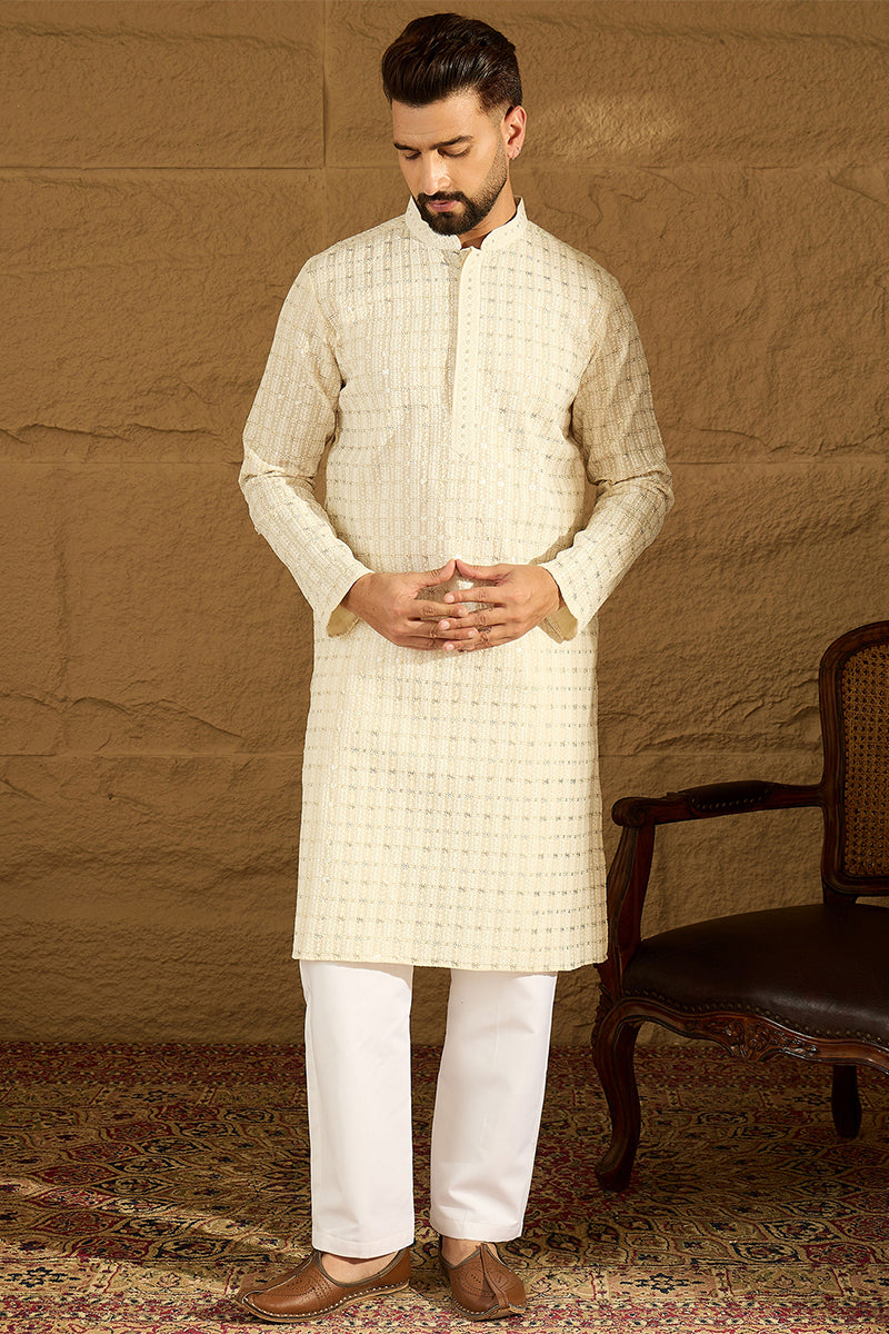 off white cotton solid printed straight kurta