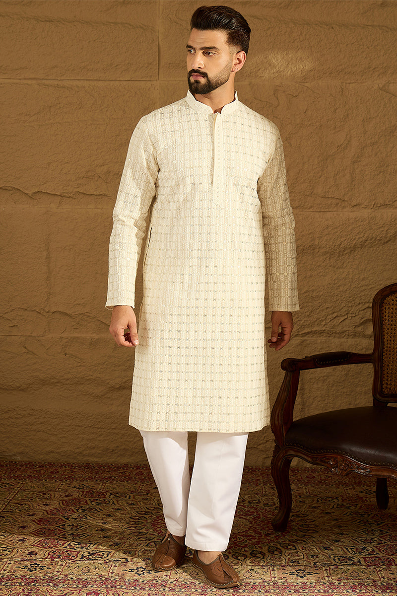 off white cotton solid printed straight kurta