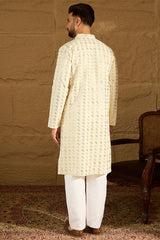 off white cotton solid printed straight kurta with trouser