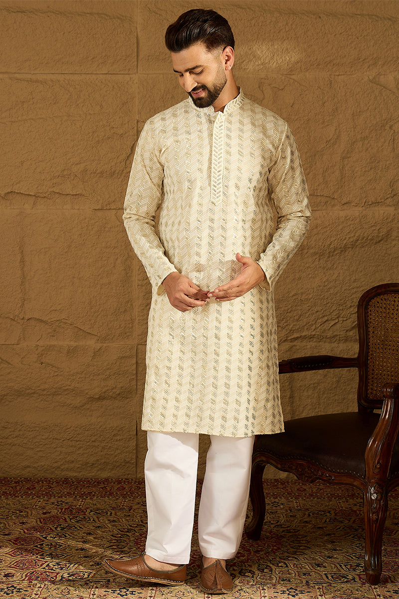 off white cotton solid printed straight kurta with trouser