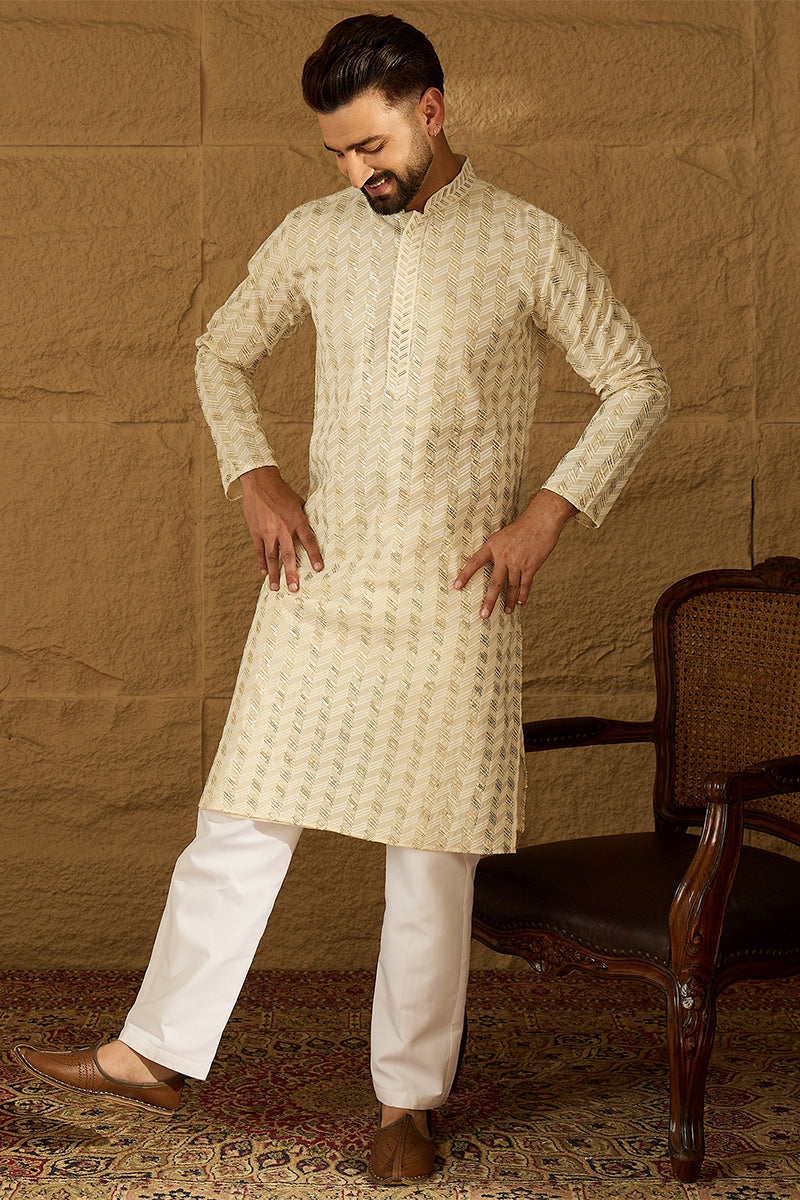 off white cotton solid printed straight kurta