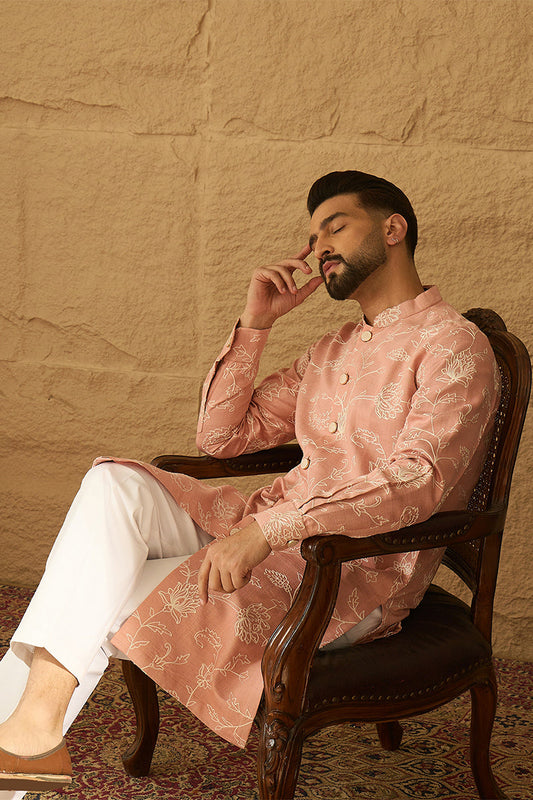 Peach Viscose Rayon Solid Embroidered Straight Kurta MKU1705