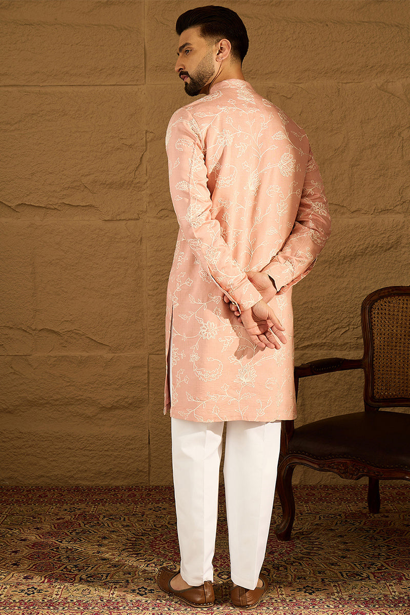 Peach Viscose Rayon Solid Embroidered Straight Kurta MKU1705