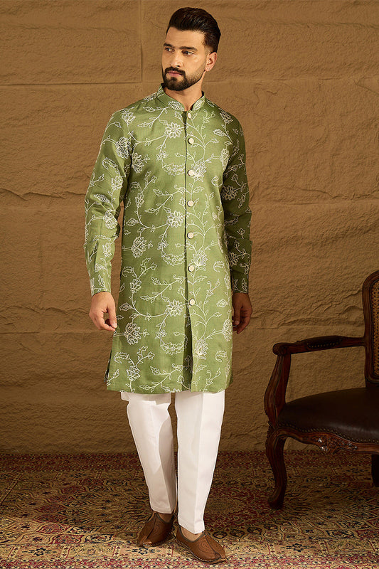Green Viscose Rayon Solid Embroidered Straight Kurta MKU1706