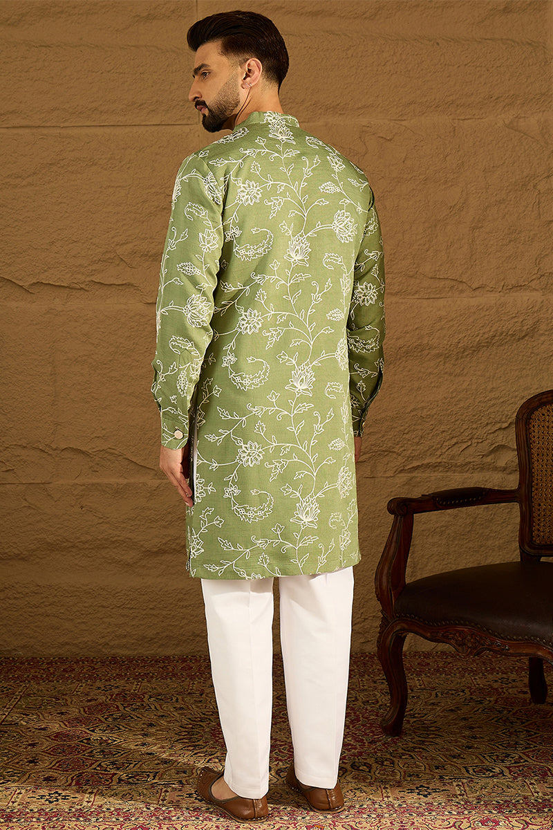 Green Viscose Rayon Solid Embroidered Straight Kurta with Trouser MKSET1706