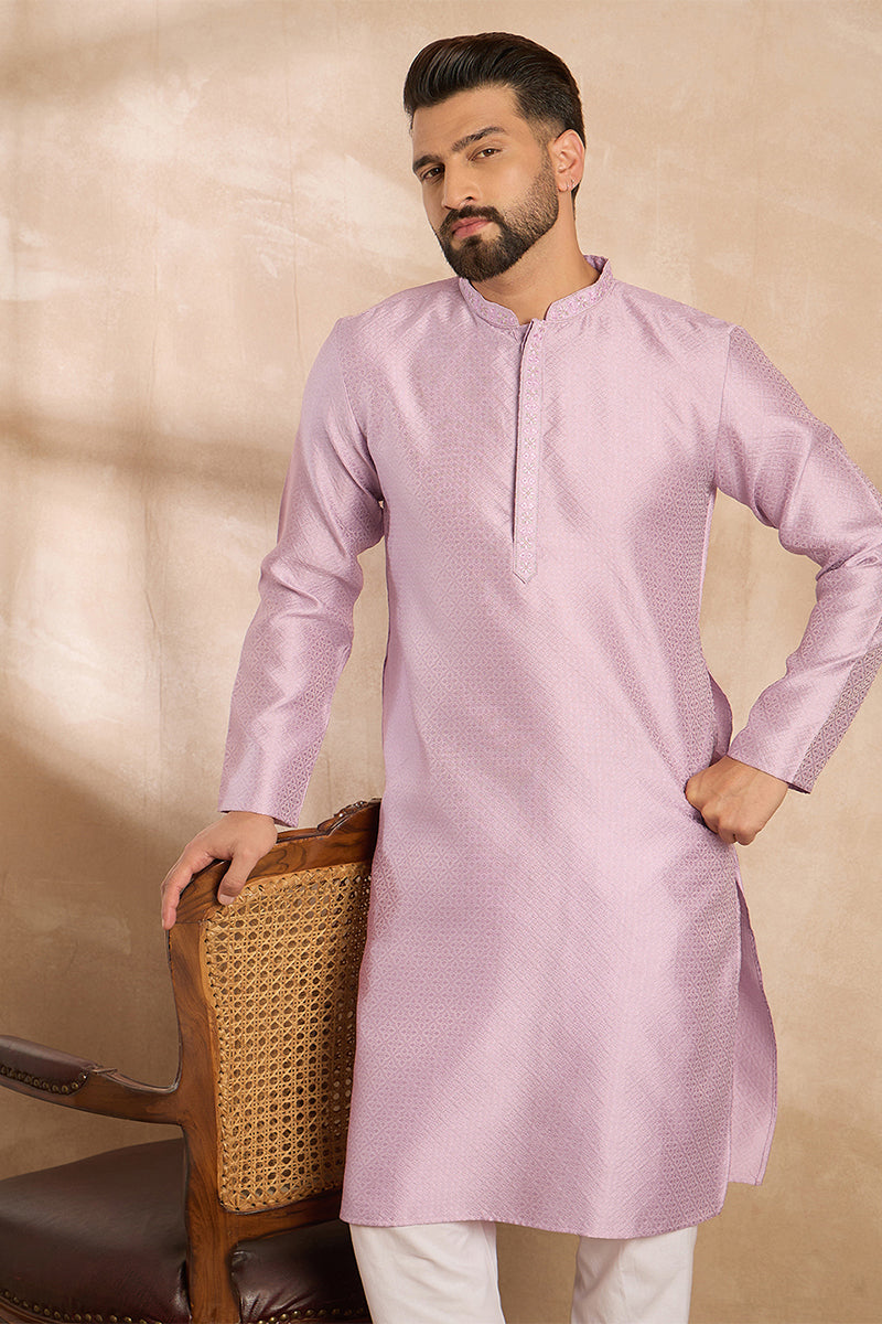 Lavender Polyester Solid Embroidered Straight Kurta MKU1736