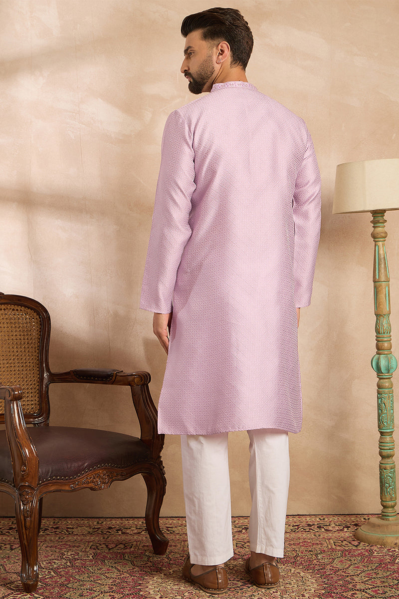 Lavender Polyester Solid Embroidered Straight Kurta MKU1736