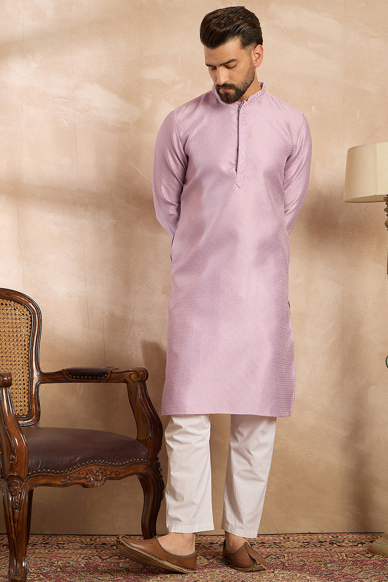 Lavender Polyester Solid Embroidered Straight Kurta