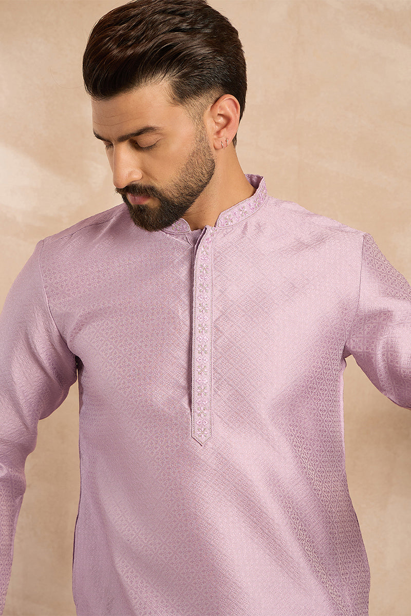 Lavender Polyester Solid Embroidered Straight Kurta