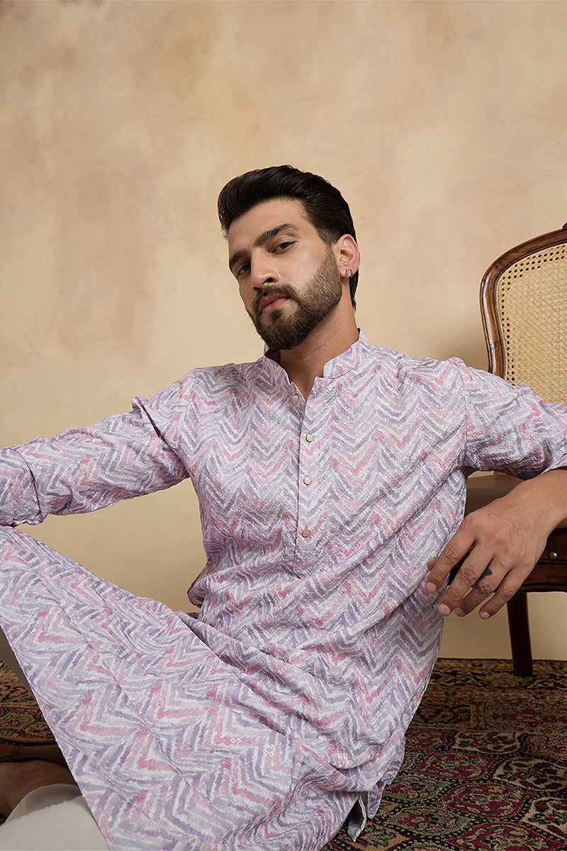Lavender  Linen Printed Straight Kurta MKU1757