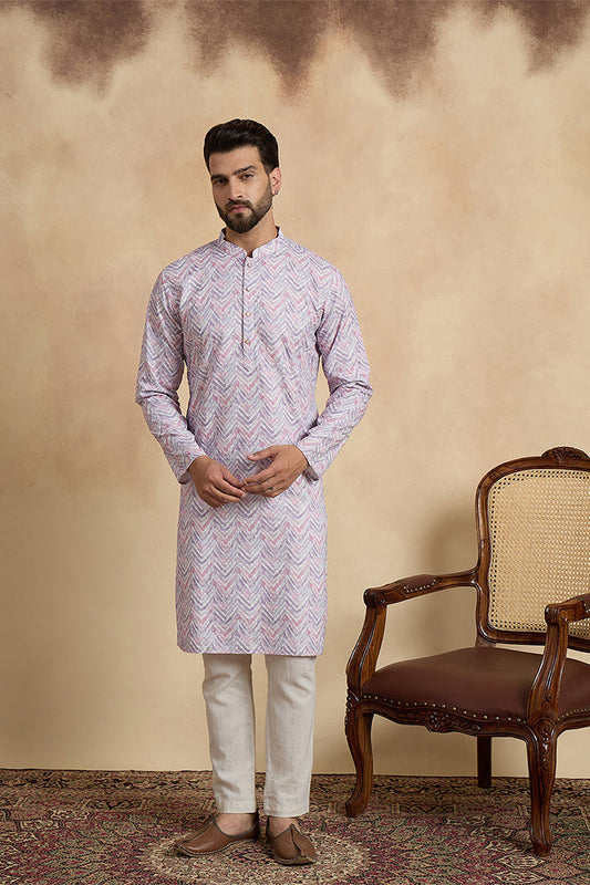 Lavender  Linen Printed Straight Kurta MKU1757