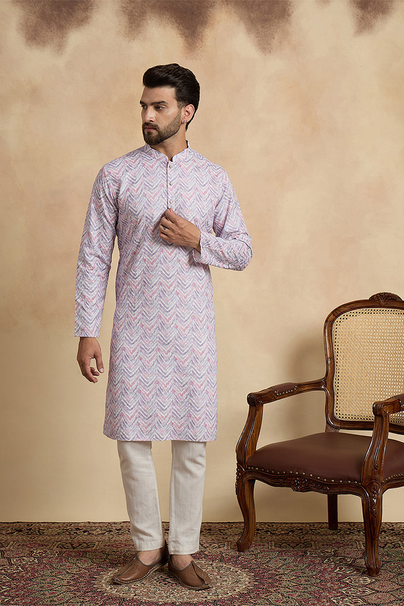 Lavender  Linen Printed Straight Kurta