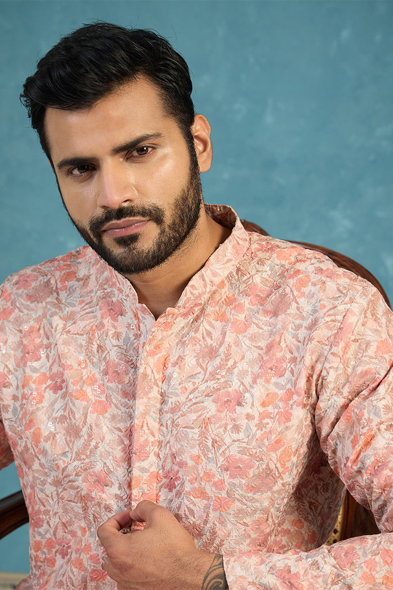Mens Multi Viscose Rayon Embroidered Calf Length Straight Regular Kurta MKU1759