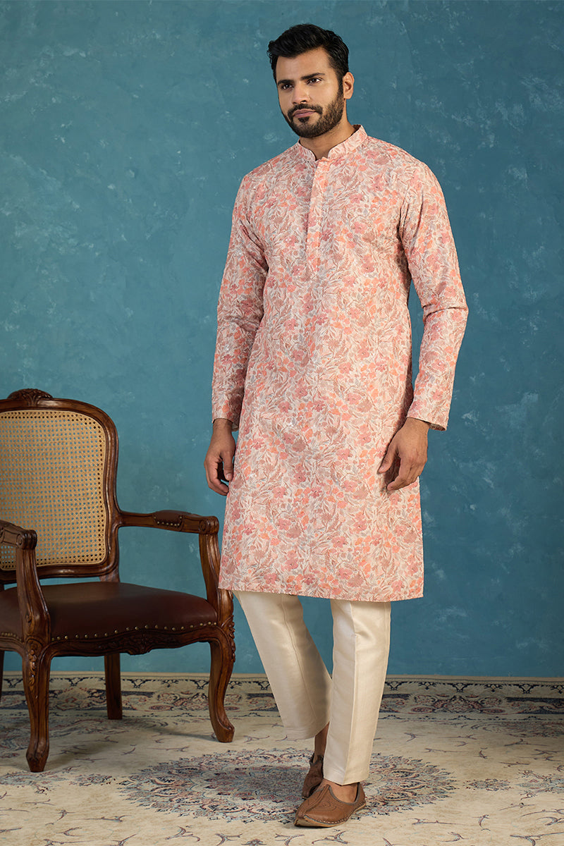 Mens Multi Viscose Rayon Embroidered Calf Length Straight Regular Kurta MKU1759