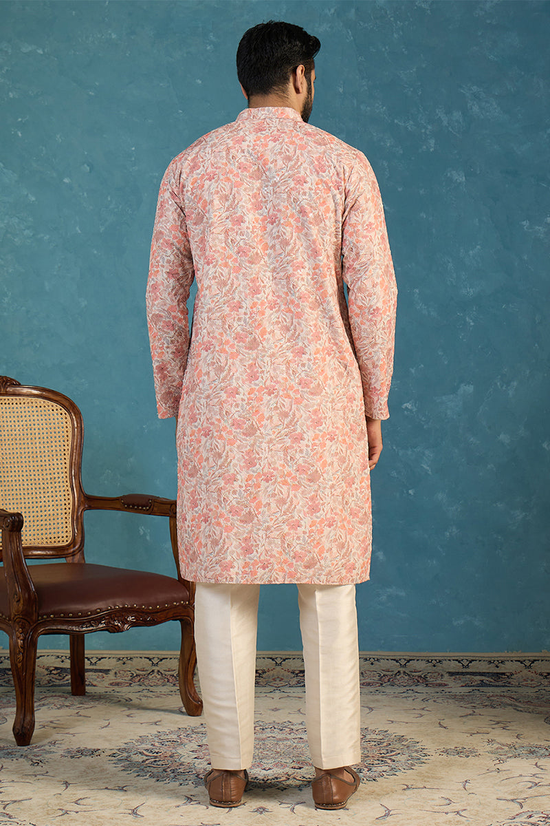 Mens Multi Viscose Rayon Embroidered Calf Length Straight Regular Kurta MKU1759